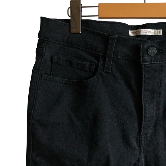 Levi’s 720 High Rise Super Skinny Jeans Size 31 Dark Black Ankle Length Denim - Picture 10 of 15